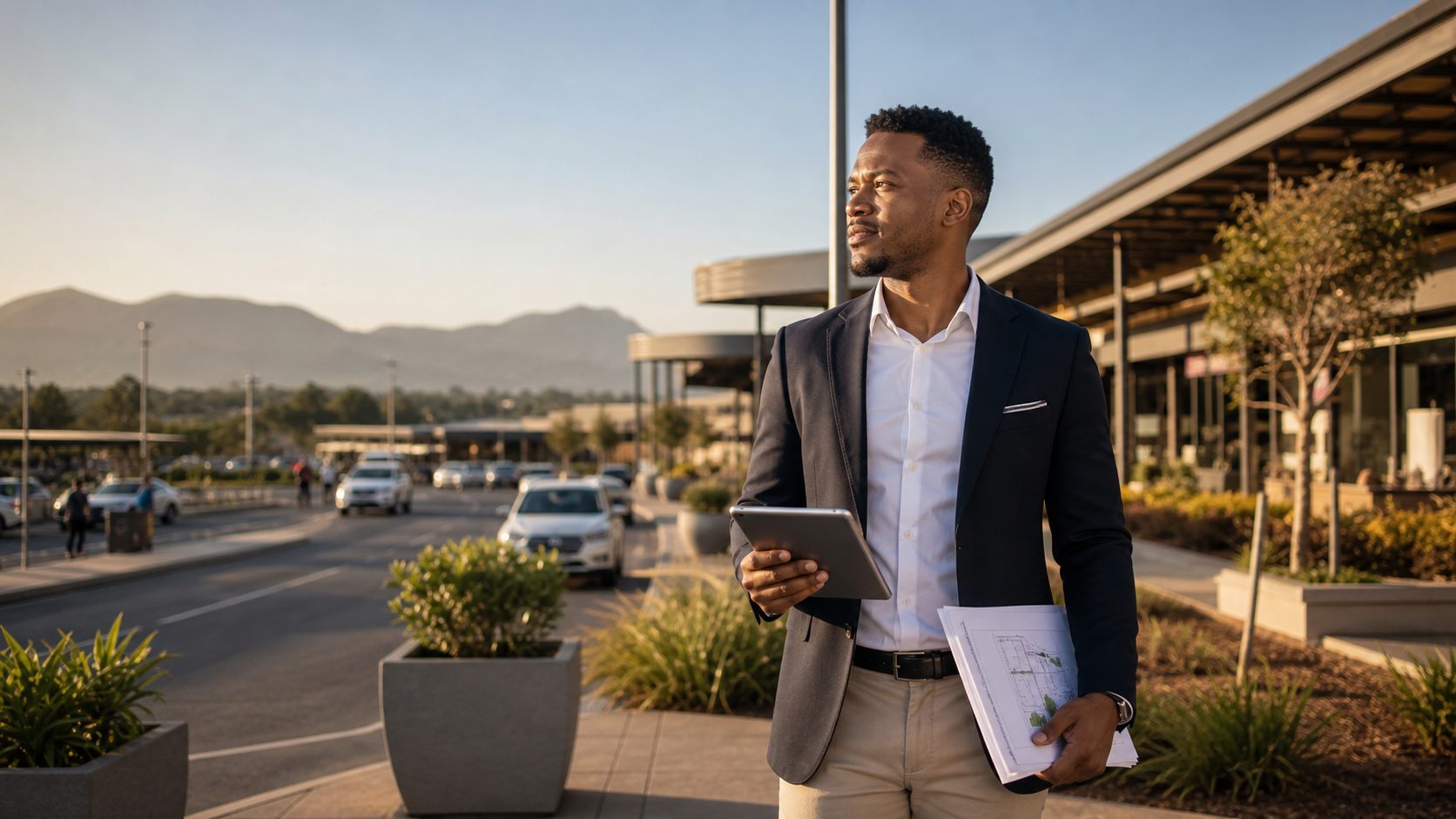 Business operator reviewing a regional retail investment site